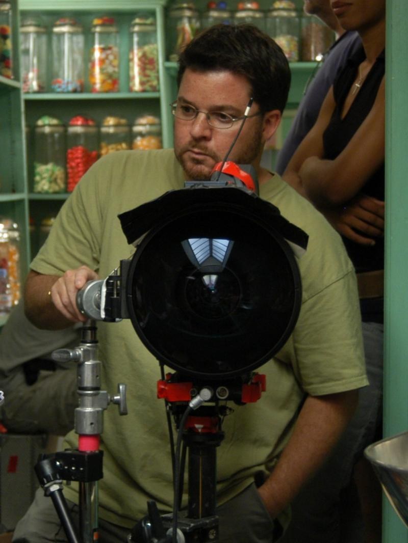 Michael Samstag behind the camera on the Honeydukes set, filming the Harry Potter DVD special features